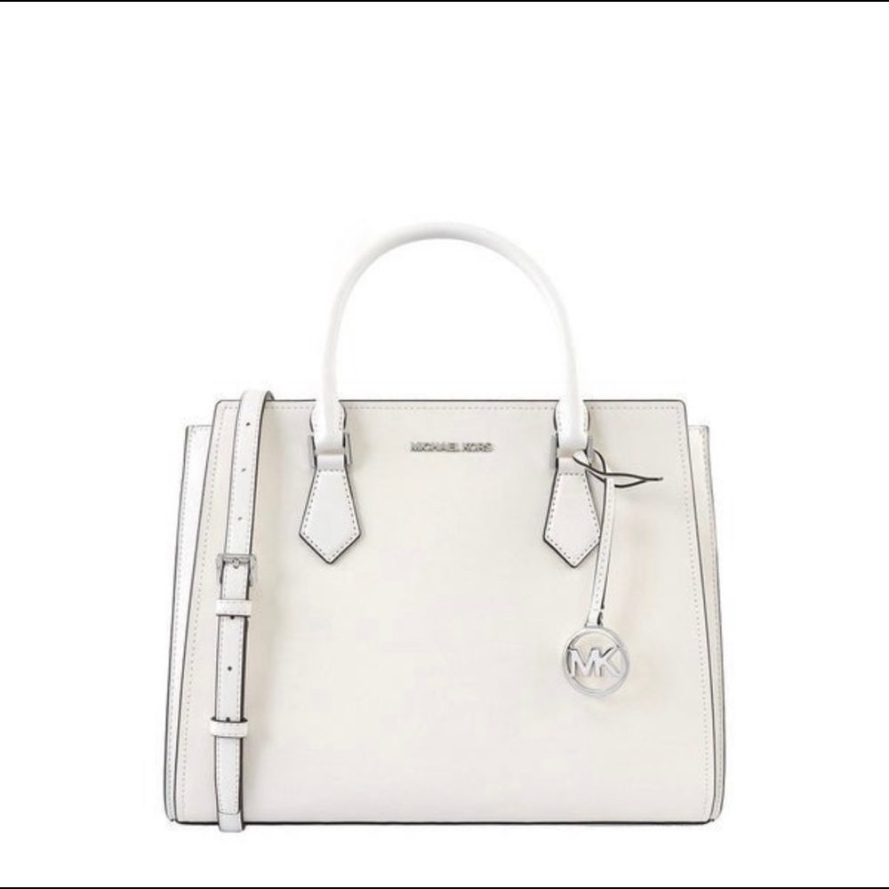 NWT Michael Kors Hope Medium Saffiano Leather Messenger Bag In Optic White - Picture 1 of 12